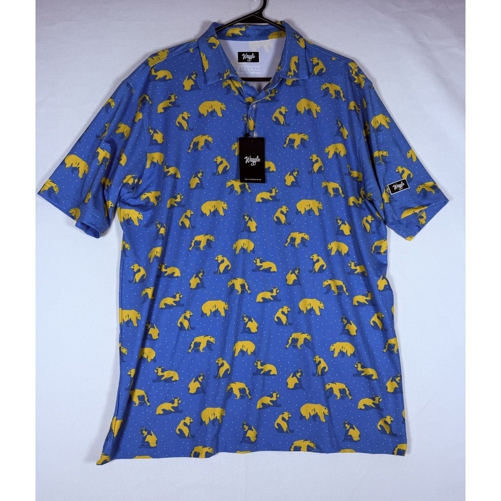 NWT Waggle Golf Polo Shirt You're Golden Bears AOP Mens XL Short Sleeve Blue $55
